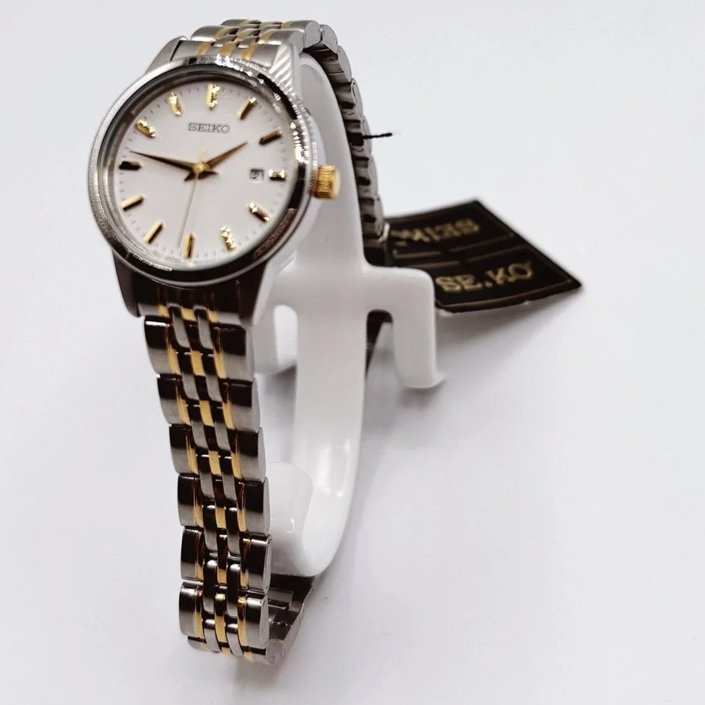 Seiko Essentials SUR834 Womens Two Tone Stainless Steel Quartz Watch White Dial